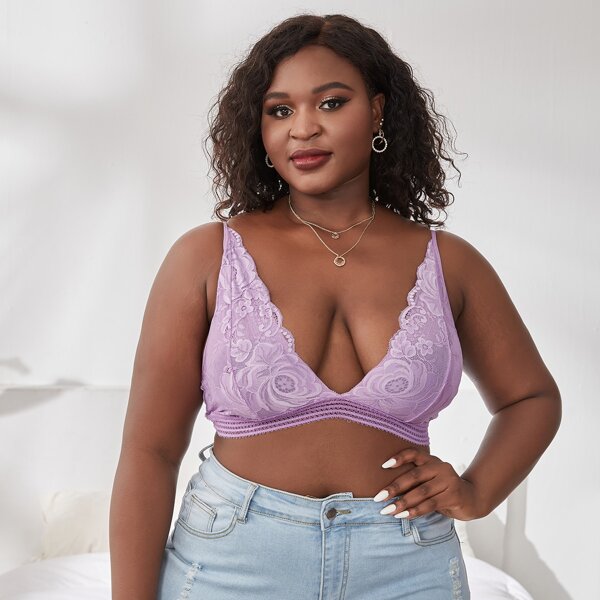 

Plus Floral Lace Bralette, Mauve purple