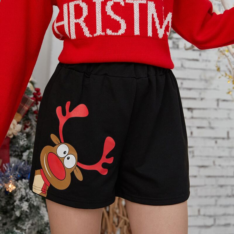 

Christmas Cartoon Graphic Shorts, Black