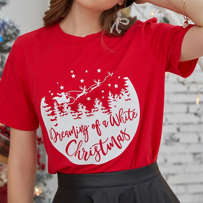 

Christmas Slogan Graphic Tee, Red