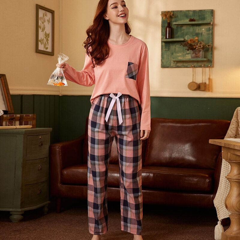 

Knot Front Plaid PJ Set, Multicolor