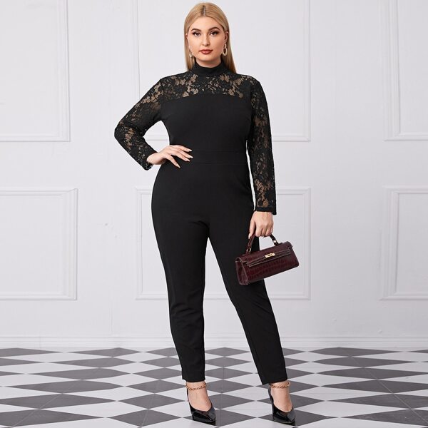 

Plus Lace Insert Backless Jumpsuit, Black