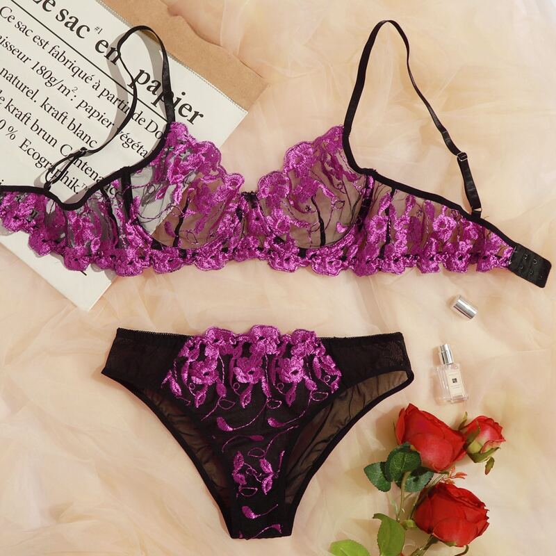 

Floral Lace Sheer Mesh Lingerie Set, Multicolor