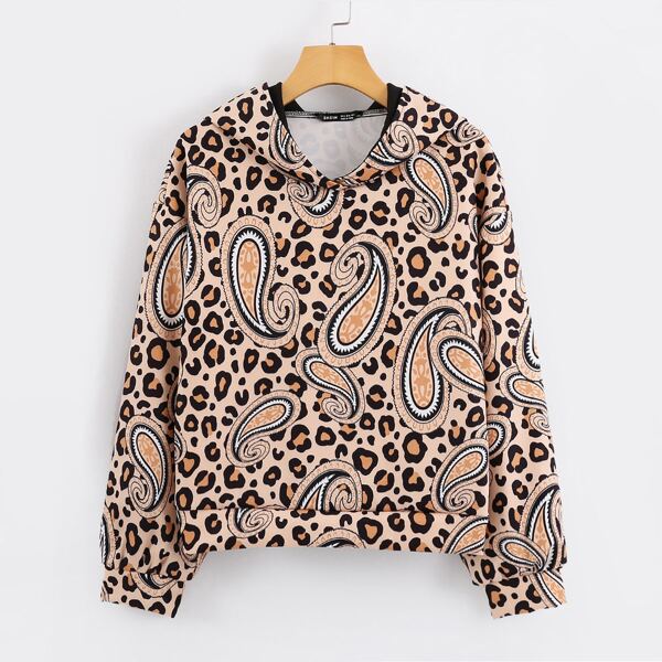 

Leopard And Paisley Print Hoodie, Multicolor