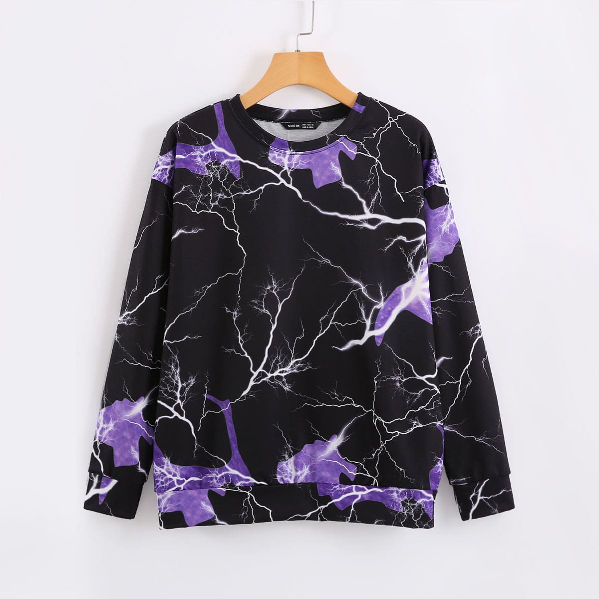 

Lightning Print Drop Shoulder Sweatshirt, Black