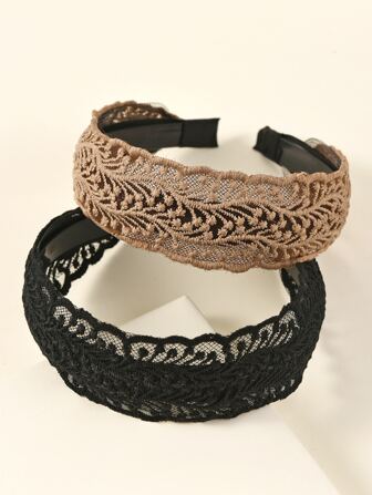 2 Stück Blumen-Spitze Haarband mit Ausschnitten für Frauen, künstlerisches Kranz-Design Haaraccessoire im Boho-Stil, rutschfestes Haarband mit Zähnen, Boho, Schule, Piranha Blume, Valentinstag, Haarband, Haarreifen