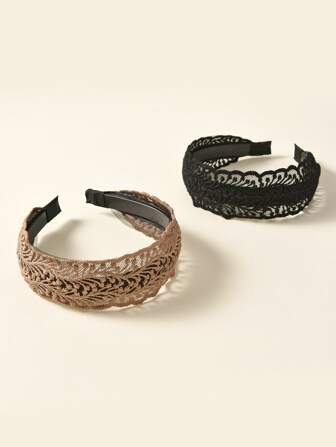 2pcs Hollow Out Flower Lace Wide Headband For Women, Artistic Garland Design Hair Accessories For Bohemian Style, Anti Slip Hair Band With Teeth Boho,School Piranha Flower Valentine's Day,Hairband,Hair Hoop Headbands Head Accessories