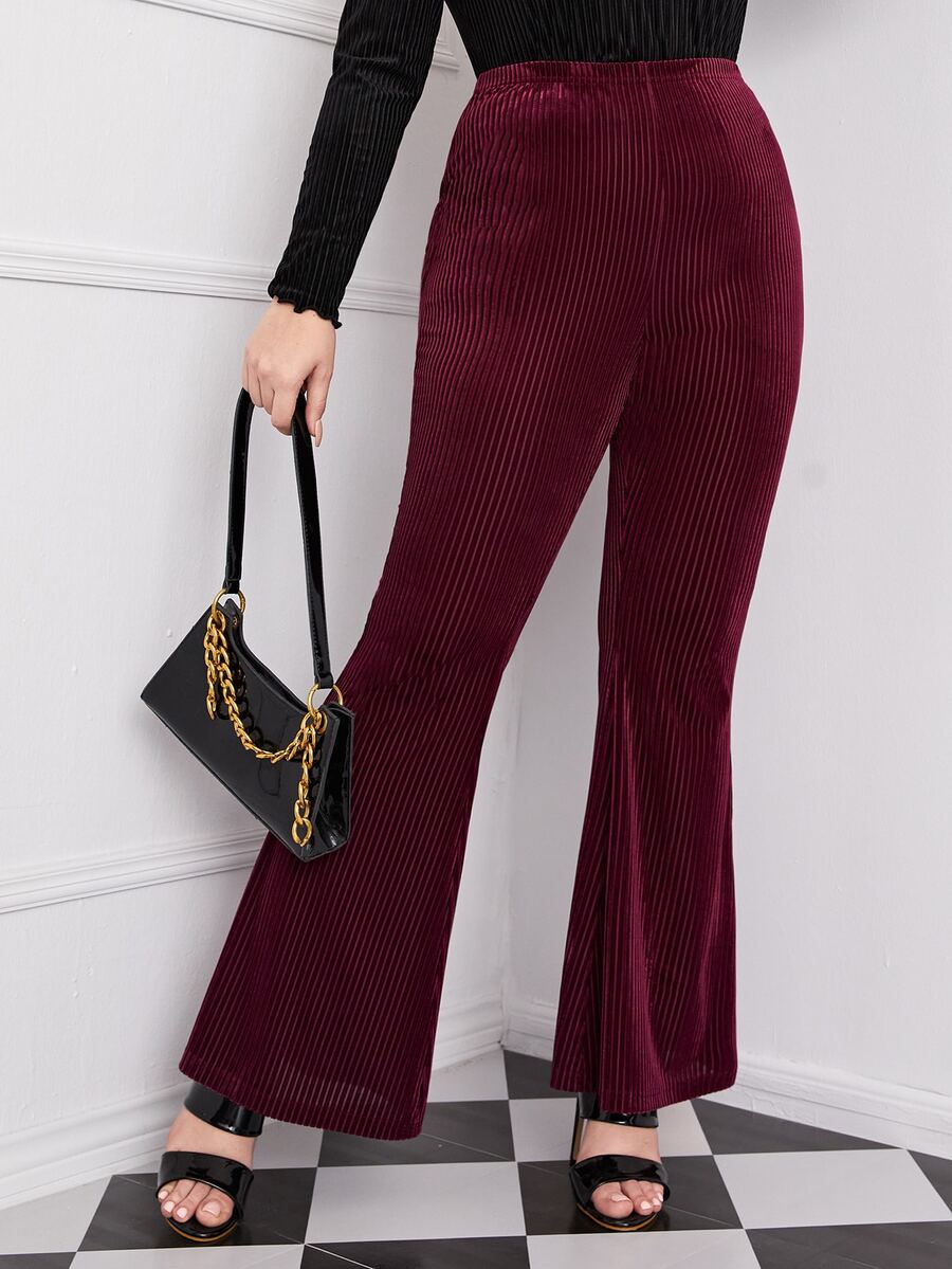 SHEIN Plus Flare Leg Velvet Pants