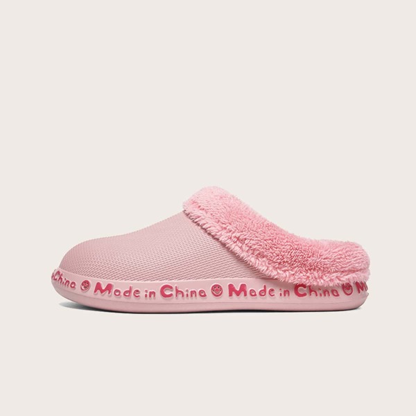 

Letter Graphic Fluffy Slippers, Pink