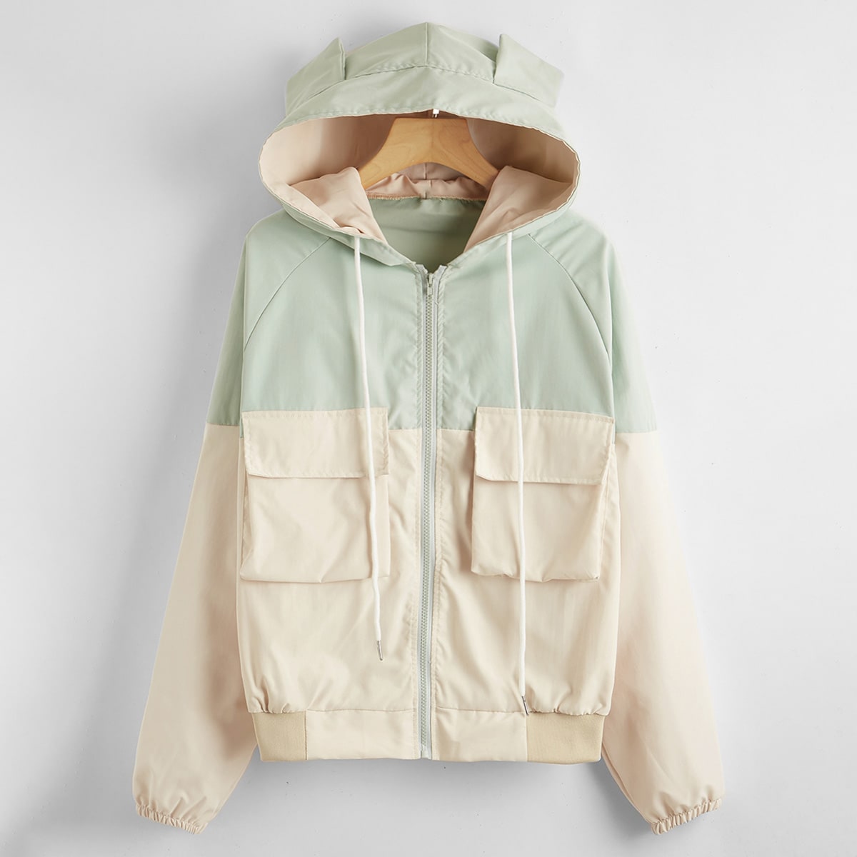 Image of Colourblock Zip Up Raglan Sleeve Hooded Jacket