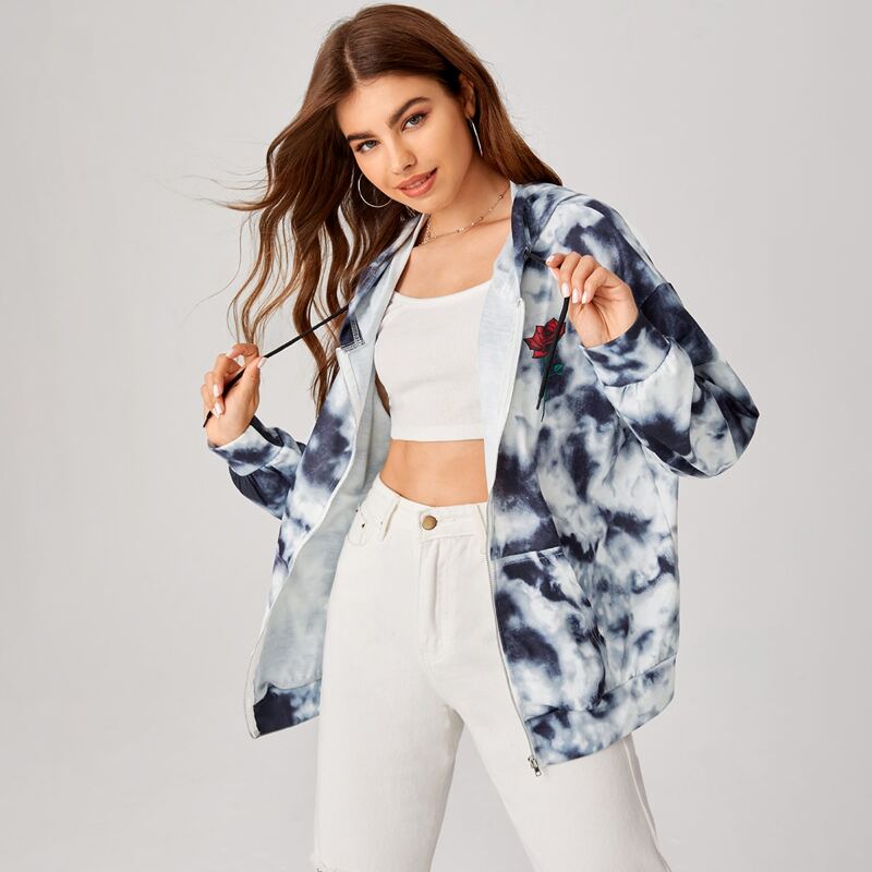 

Rose Graphic Tie Dye Zip Up Hoodie, Multicolor