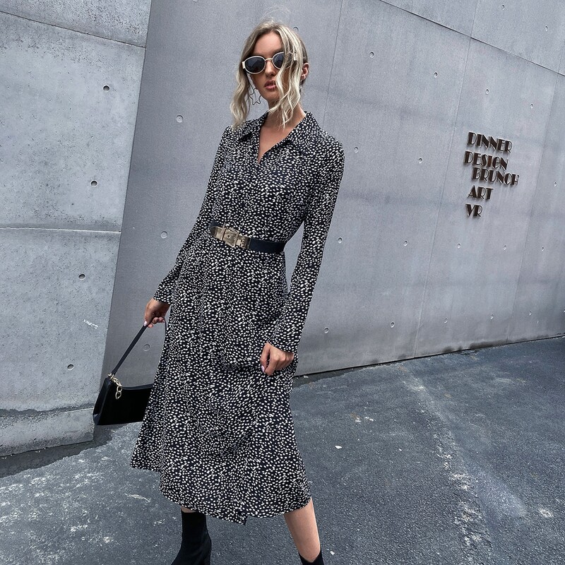 

Button Front Dalmatian Dress Without Belt, Black