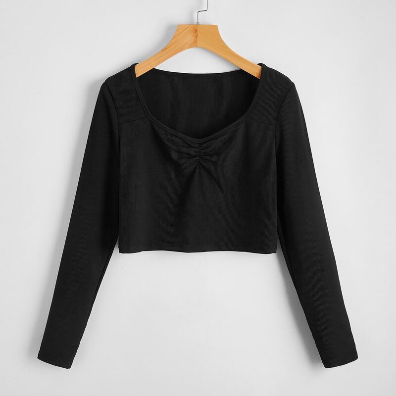 

Ruched Front Crop Tee, Black