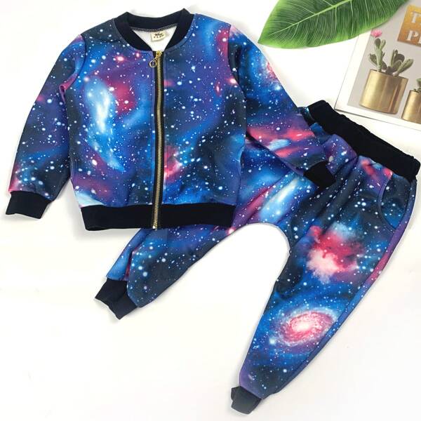 

Toddler Girls Galaxy Print Bomber Jacket & Sweatpants, Multicolor