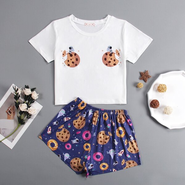 

Cartoon Graphic PJ Set, Multicolor