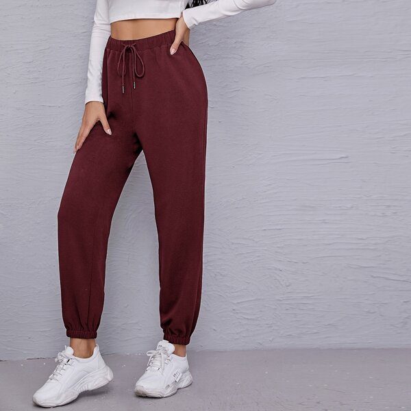 

Drawstring Waist Solid Sweatpants, Burgundy