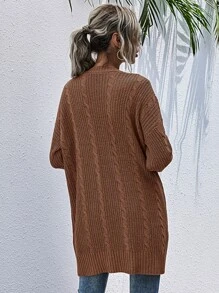 Cárdigan tejido de cable con bolsillo - Marrón - Ver 2