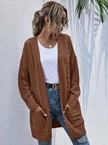 Cárdigan tejido de cable con bolsillo - Marrón - Ver 3