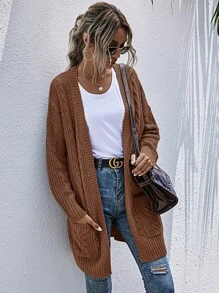 Cárdigan tejido de cable con bolsillo - Marrón - Ver 5