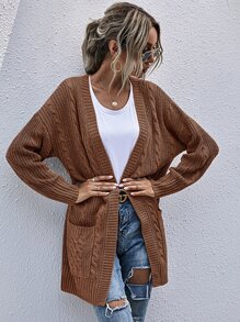 Cárdigan tejido de cable con bolsillo - Marrón - Ver 6