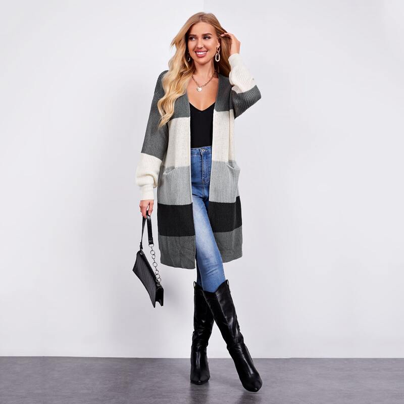 

Cut And Sew Dual Pocket Cardigan, Multicolor