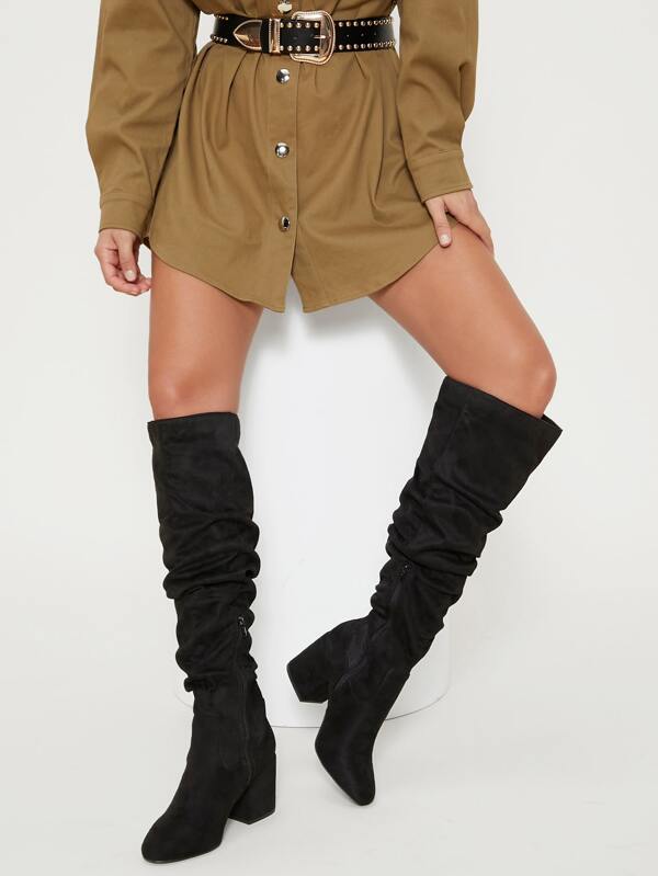 SHUZIA Women's Almond Toe High Chunky Heel Casual Knee High Boots Summer Shoes Spring Shoes Spring Break Easter For Christmas Valentine's Day