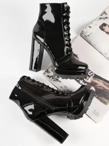 SHUZIA 女士系带粗跟双厚底粗跟鞋短靴新年假期情人节礼物夏季鞋情人节春季鞋