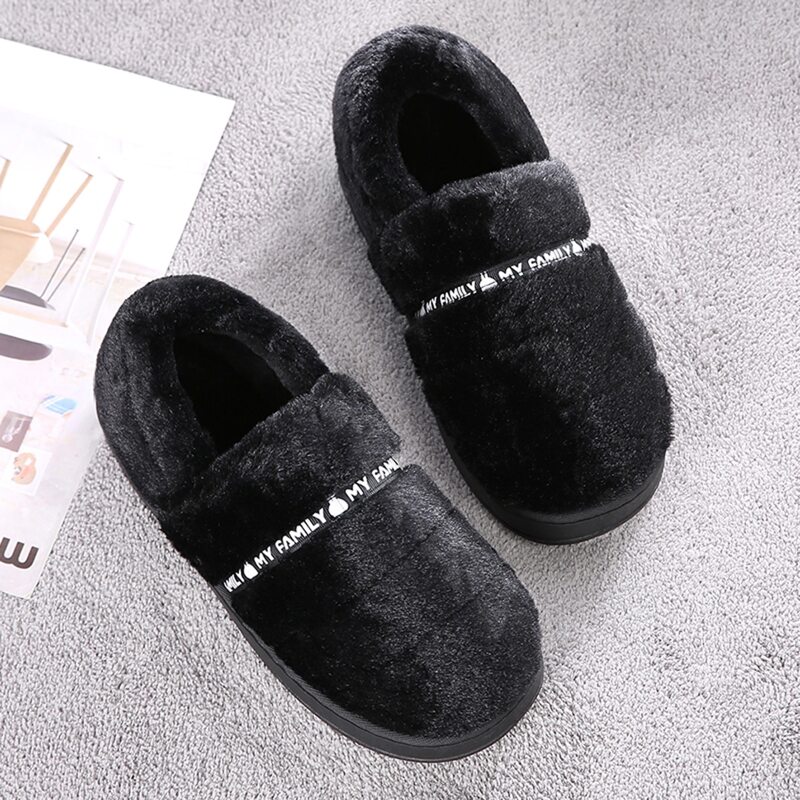 

Letter Graphic Wide Fit Fluffy Slippers, Black