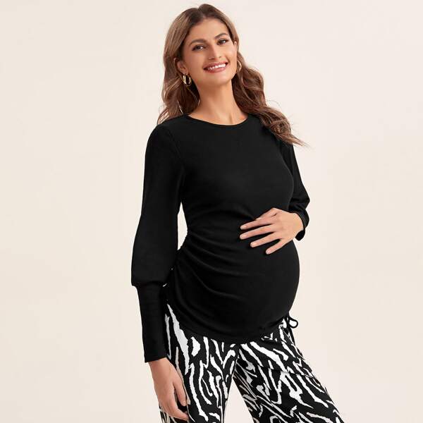 

Maternity Gigot Sleeve Solid Tee, Black