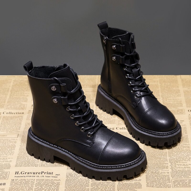 

Lace-up Lug Sole Combat Boots, Black