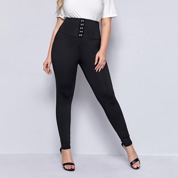

Plus Hook and Eye High Waist Leggings, Black