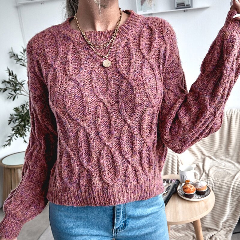 

Cable Knit Drop Shoulder Sweater, Pink