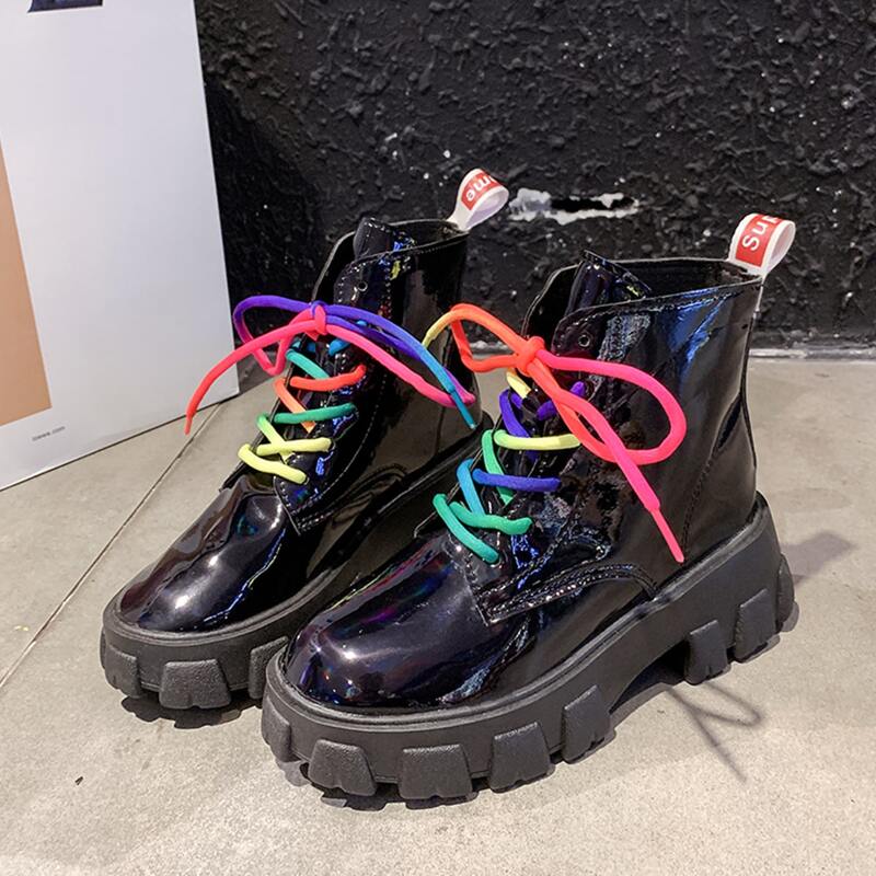 

Ombre Strap Lace-up Combat Boots, Black