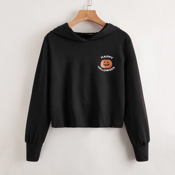 

Wrap Back Halloween Print Hoodie, Black