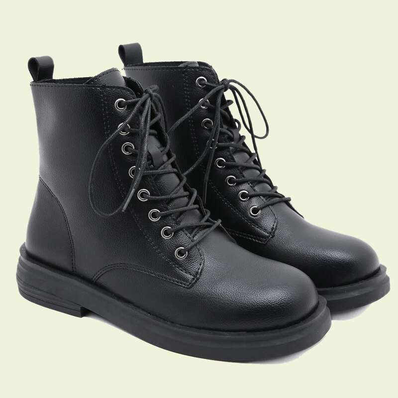 

Lace-up Front Combat Boots, Black