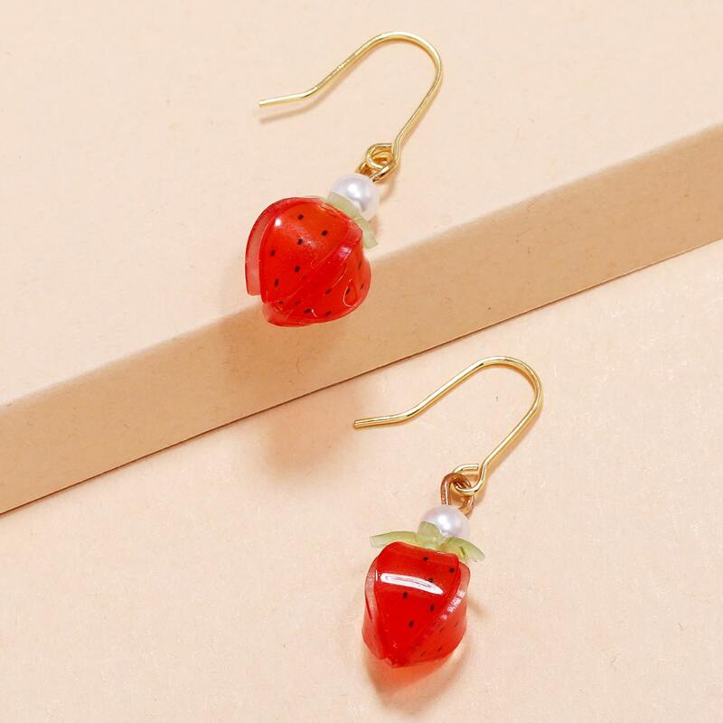 

Strawberry Drop Earrings, Red