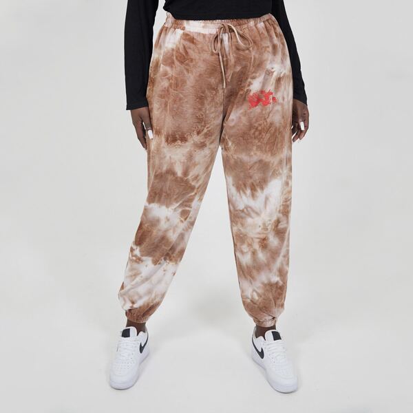 

Plus Tie Dye Chinese Dragon Print Sweatpants, Multicolor