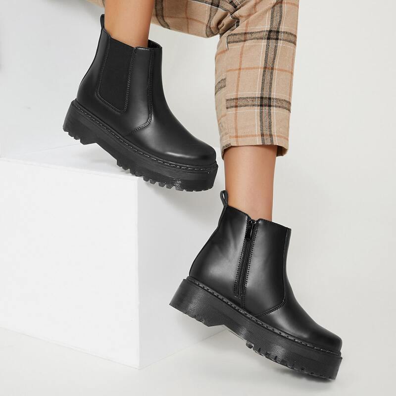 

Faux Leather Platform Chelsea Boots, Black