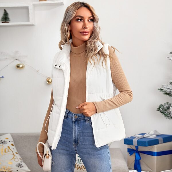 

Solid Sleeveless Puffer Coat, White