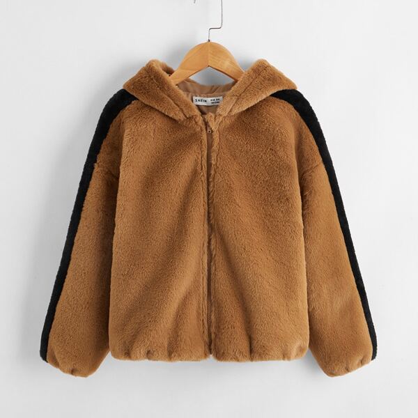 

Girls Contrast Sideseam Coat, Brown