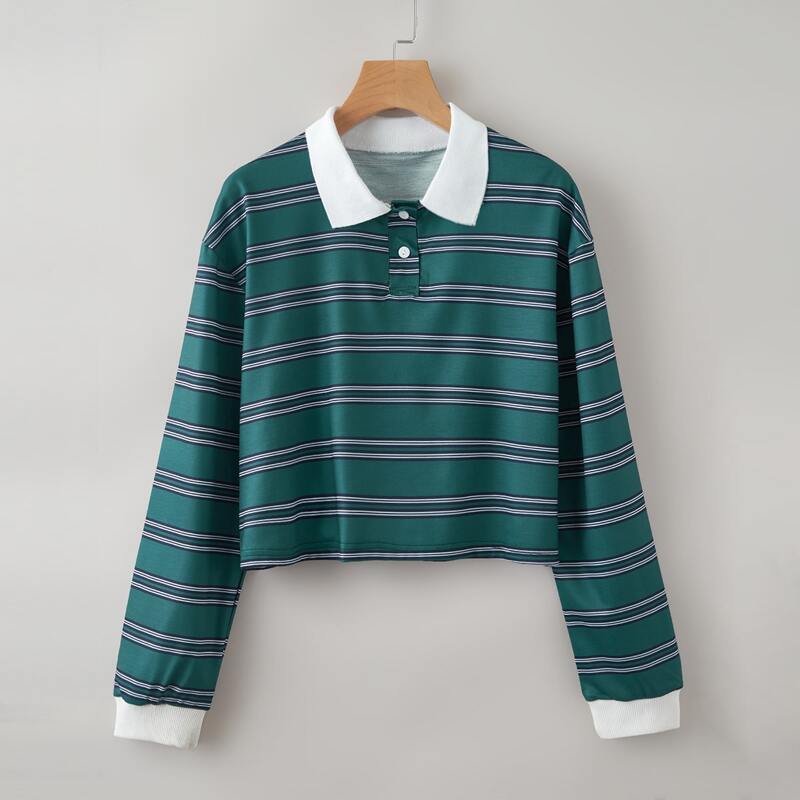 

Striped Polo Crop Sweatshirt, Multicolor