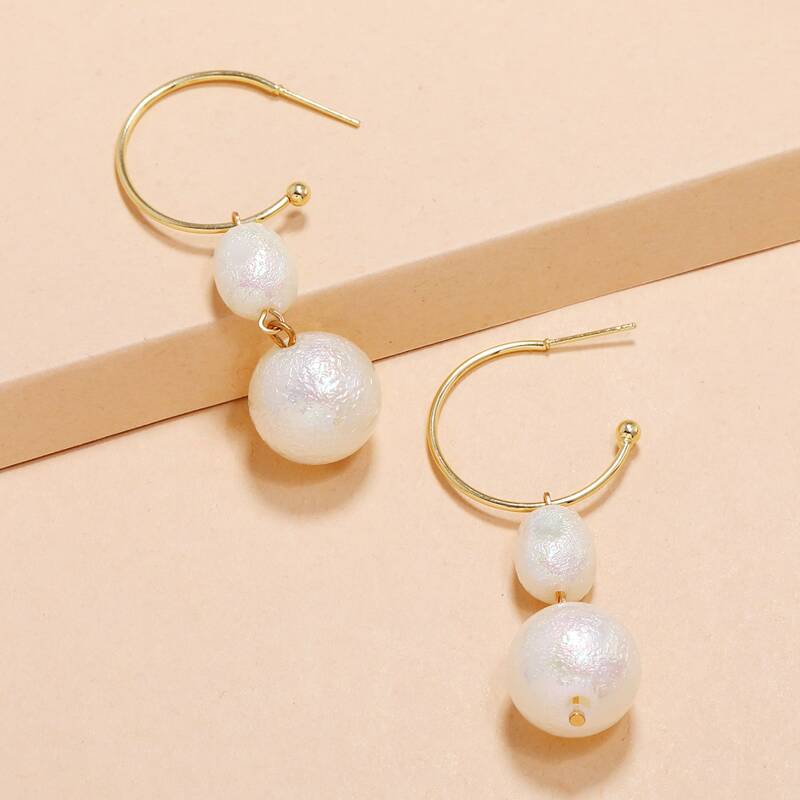 

Faux Pearl Hoop Earrings, White