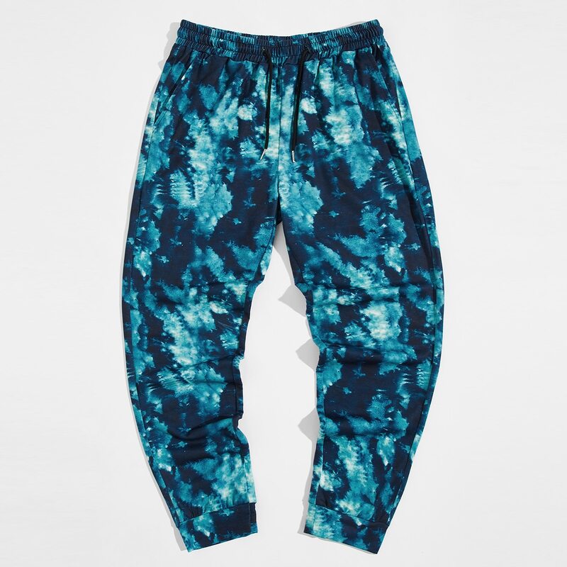 

Guys Tie Dye Drawstring Waist Pants, Blue