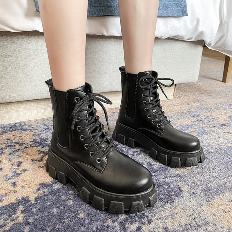 

Lace-up Lug Sole Combat Boots, Black