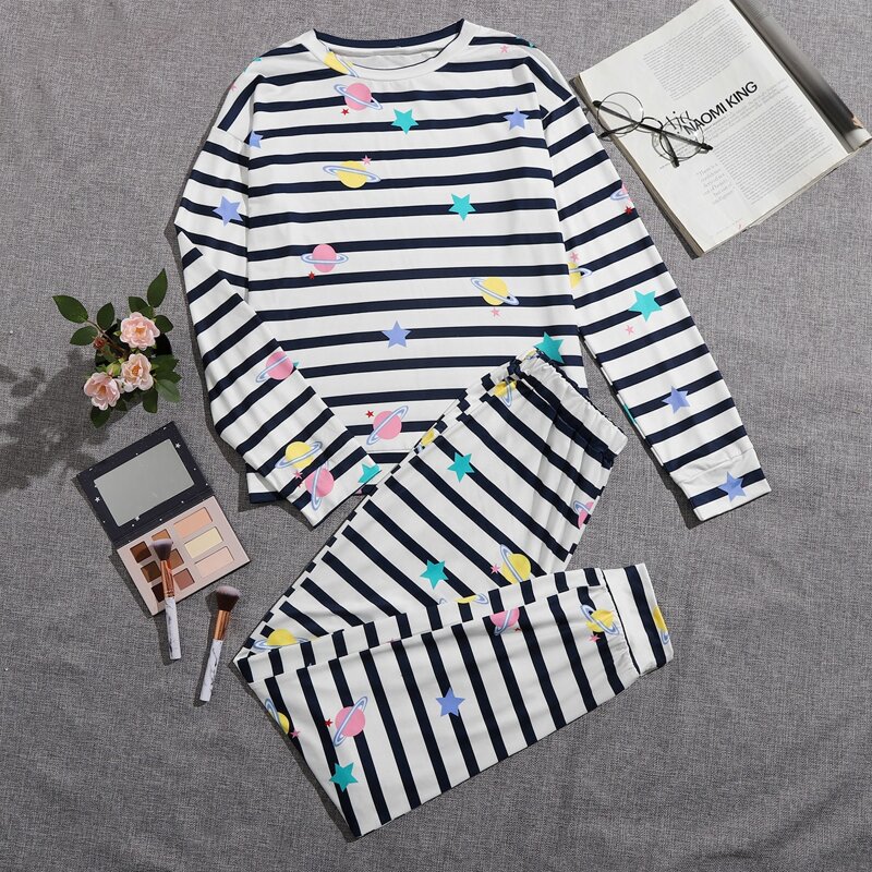 

Striped Allover Planet PJ Set, Multicolor
