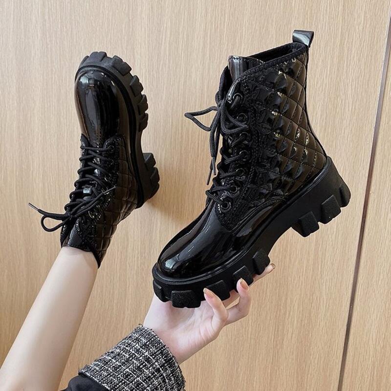 

Quilted Lace-up Combat Boots, Black