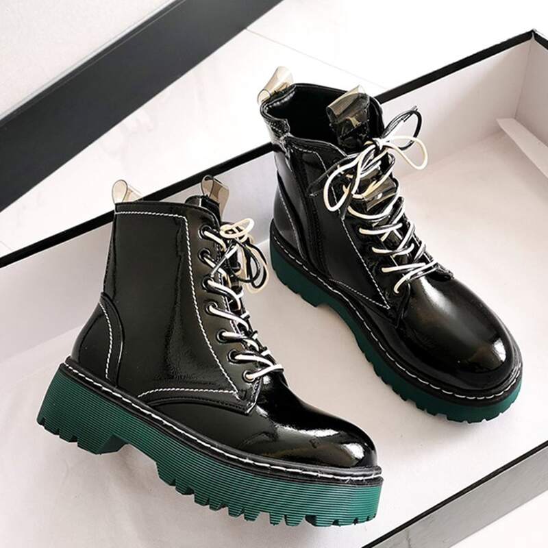 

Double Strap Lace-up Combat Boots, Black