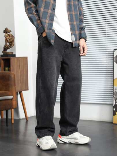 Manfinity Men Straight Leg Solid Jeans