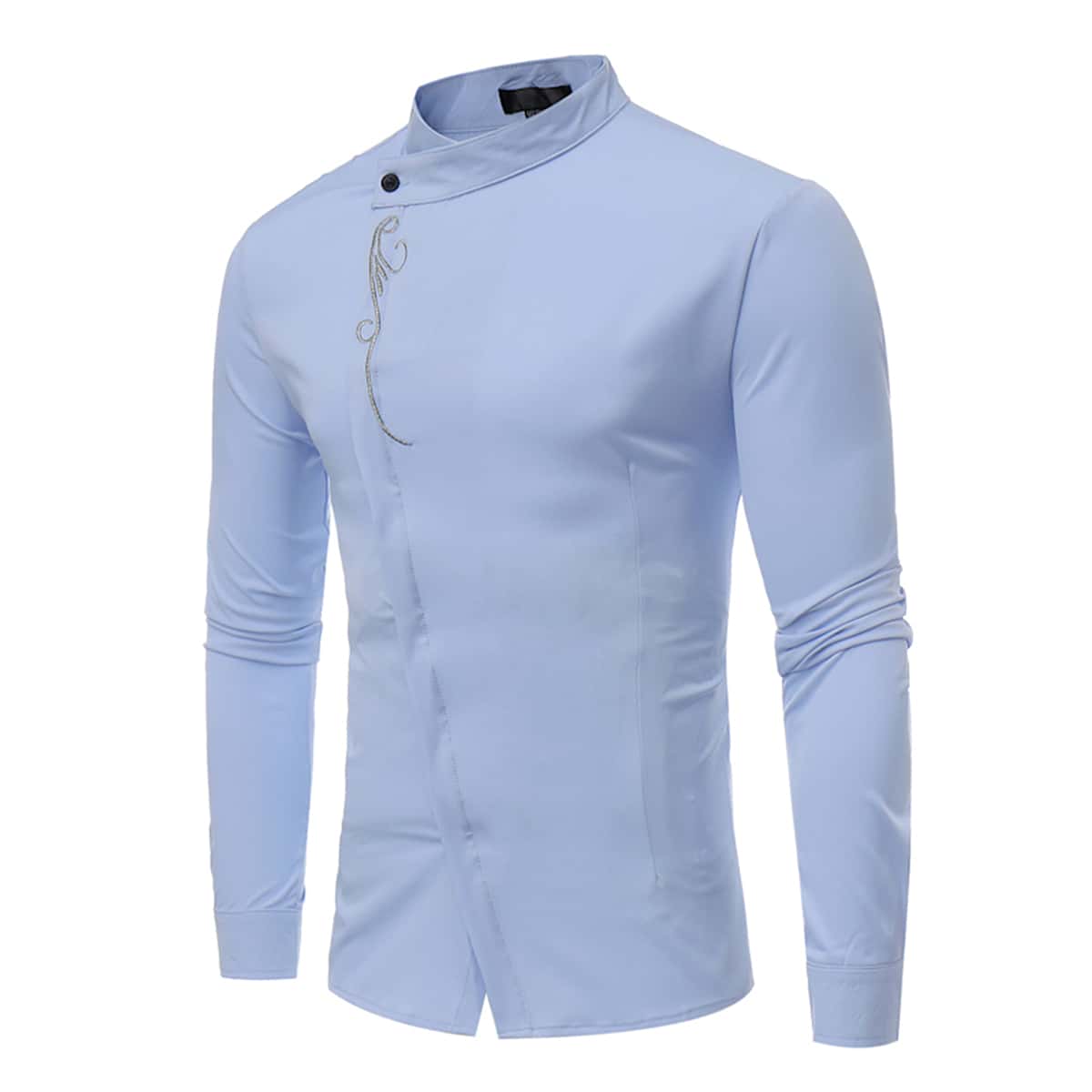 

Men Mock Neck Embroidery Shirt, Baby blue