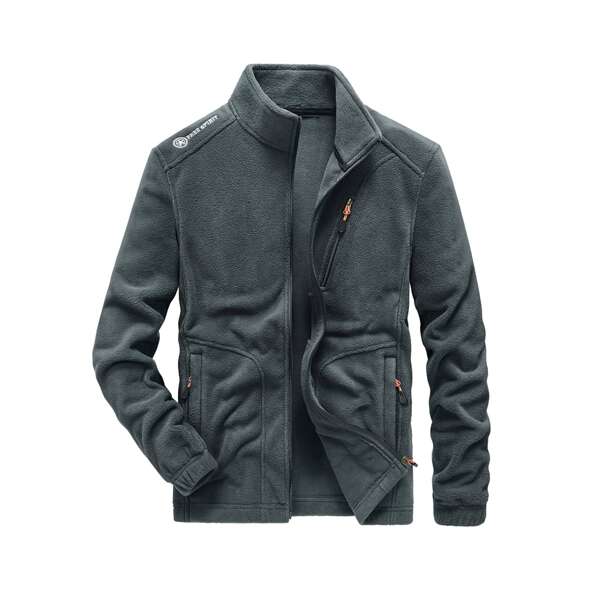 

Men Letter Zip Up Teddy Jacket, Dark grey