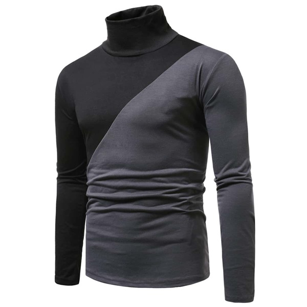 

Men High Neck Contrast Panel Tee, Multicolor